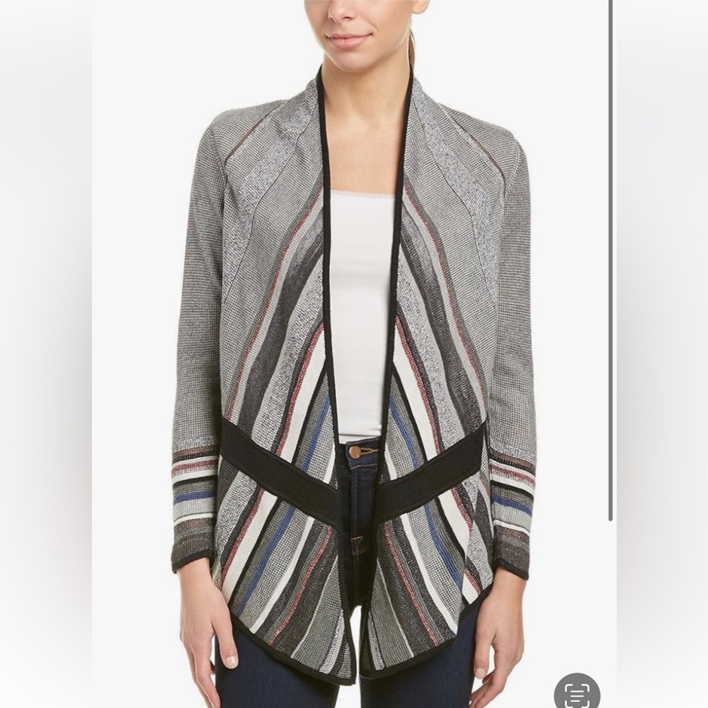 NIC+ZOE Mirror Image Striped Waterfall Cardigan in Grey size XS